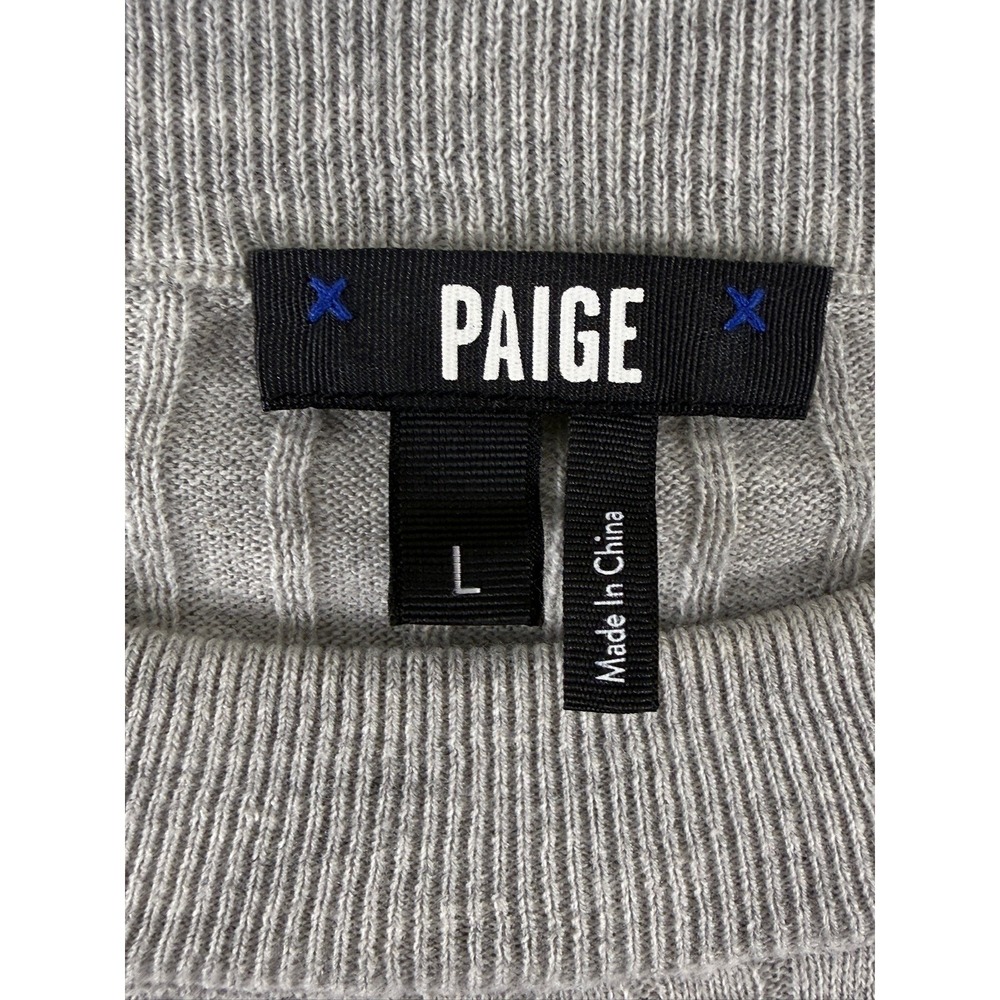 PAIGE Sweater Womens L Gray Ribbed Knit Ruffle Bell Sleeve Crew Neck Pullover - Picture 2 of 10